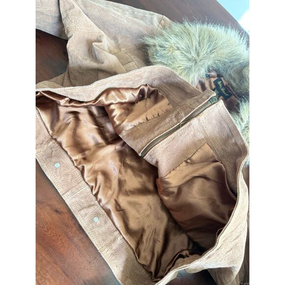 Vintage Ashley Stewart cocoa brown leather jacket collar fur size 3X NEW - Picture 6 of 7